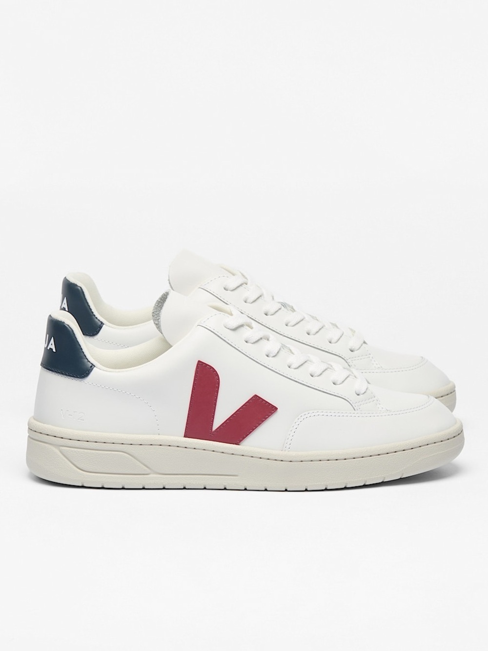 VEJA V-12 Leather Sneakers in White Marsala Nautico